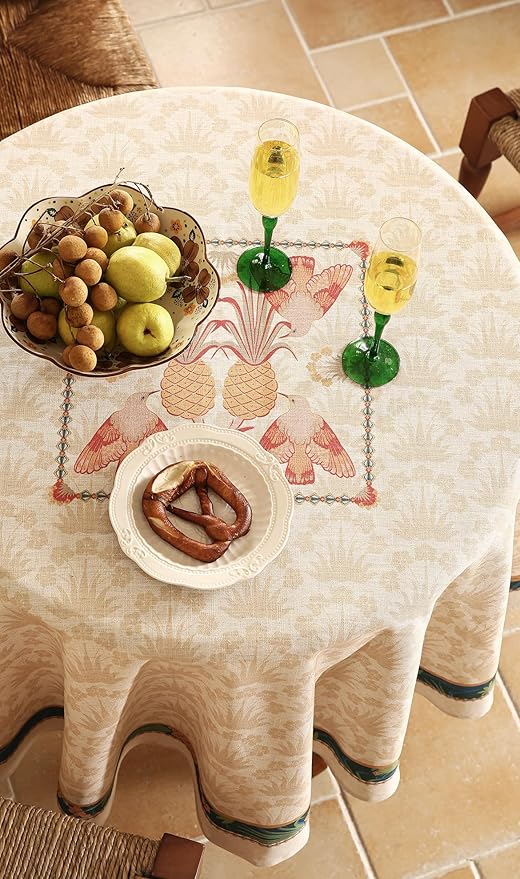 patdrea Designer Vintage Small Round Table Cloth,French Tropical Style Breathable Linen Tablecloth,Table Cover Cloth for Kitchen Dining Christmas,Thanksgiving,Diameter 55"-Pineapple a