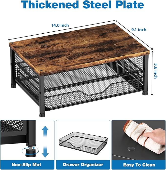 Computer Monitor Stand Riser, Desk Organizers and Accessories with Drawer, Laptop Stand, Office Desk Accessories & Workspace Desktop Organizers Storage for Office Supplies(Brown)