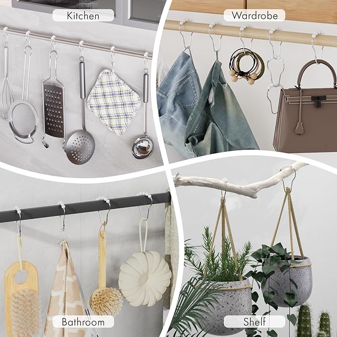 Amazer Shower Curtain Hooks, Decorative Stainless Steel Shower Curtain Hooks for Bathroom Shower Rods Curtains-Set of 12, Acrylic White