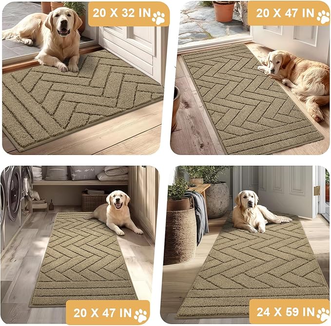 Tindbea Dog Mat for Muddy Paws,Absorbs Moisture Dirt Non-Slip Washable Mud Mat for Dogs,Soft Rubber Backing Front Inside Pet Rug for Entryway, Mud Dog Paws, Patio(20"x31.5",Light Taupe)