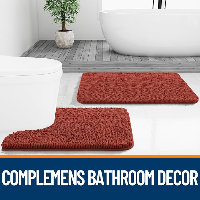 OLANLY Bathroom Rugs 24x16, Extra Soft Absorbent Chenille Bath Rugs, Rubber Backing Quick Dry, Machine Washable Bath Mats for Bathroom Floor, Tub and Shower, Home Decor Accessories, Rustic Terracotta