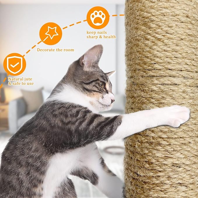 Fhiny 2PCS Cat Scratching Post Replacement 15" Natural Jute Spare Extension Scratch Post for Cats Tree DIY Craft Refill Pole Parts Hemp Rope Scratcher Climbing Perch
