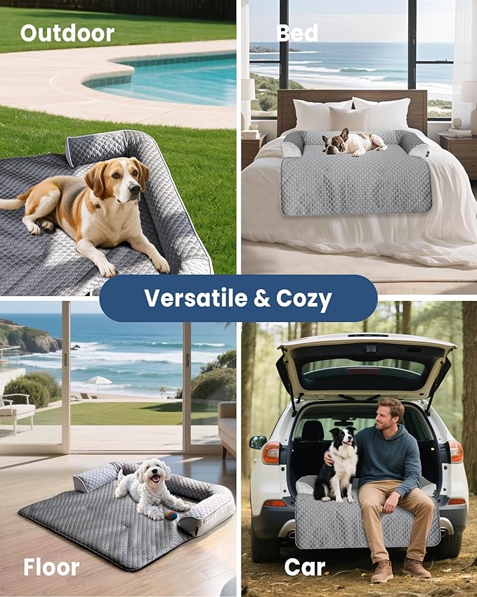 Medium Cooling Dog Bed – 35 x 31 inch Waterproof Couch Cover for Dogs Washable, Non-Slip Bottom Self Cooling Mat for Dogs, Durable & Non-Gel, Dog Couch Bed for Sofa Floor Car, Cooling Grey