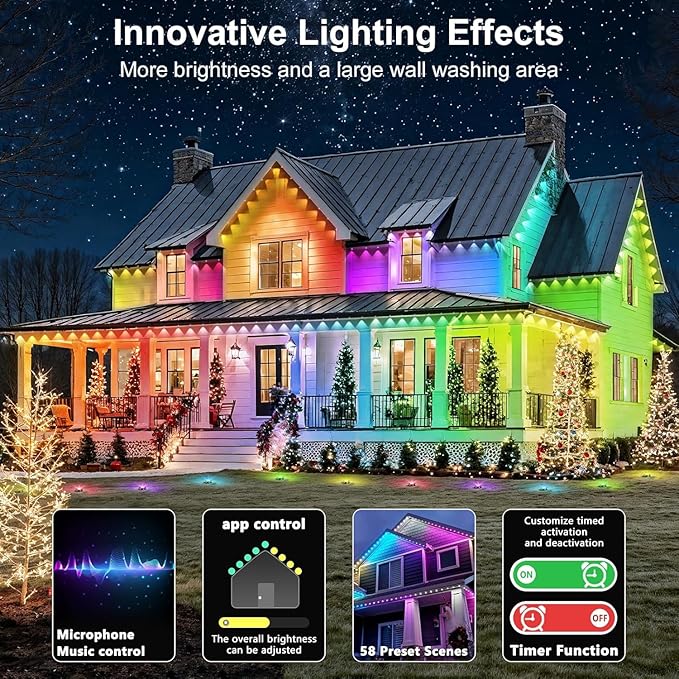 300FT Permanent Outdoor Lights Waterproof with Smart App Control Remote,DIY Scene Modes,Music Sync hronization,Eaves Lights for Garden Decor,Deck,Christmas
