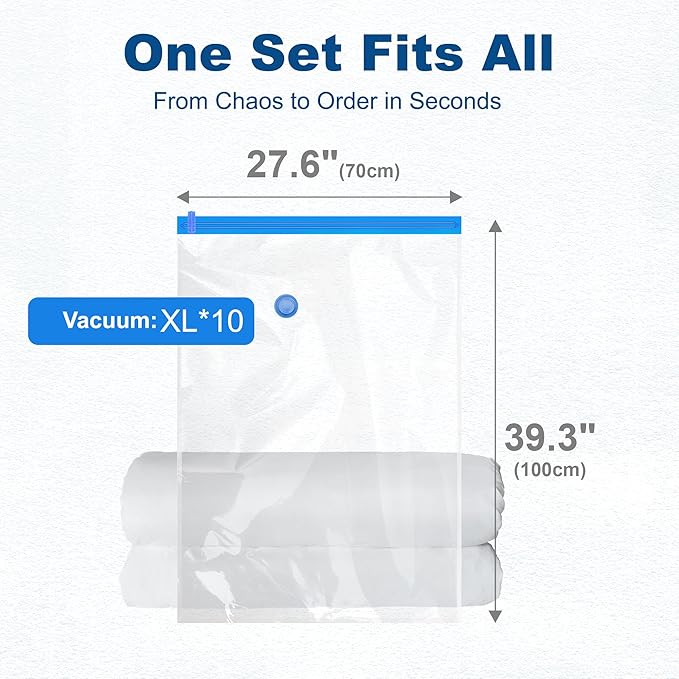HOUSE DAY 10 Jumbo Vacuum Storage Bags with Pump,Space Saving Vacuum Seal Bags For Clothing Travel, Vacuum Storage Bags For Clothes, Comforters, Blankets, Pillows, Bedding, Moving, Travel, Hand Pump