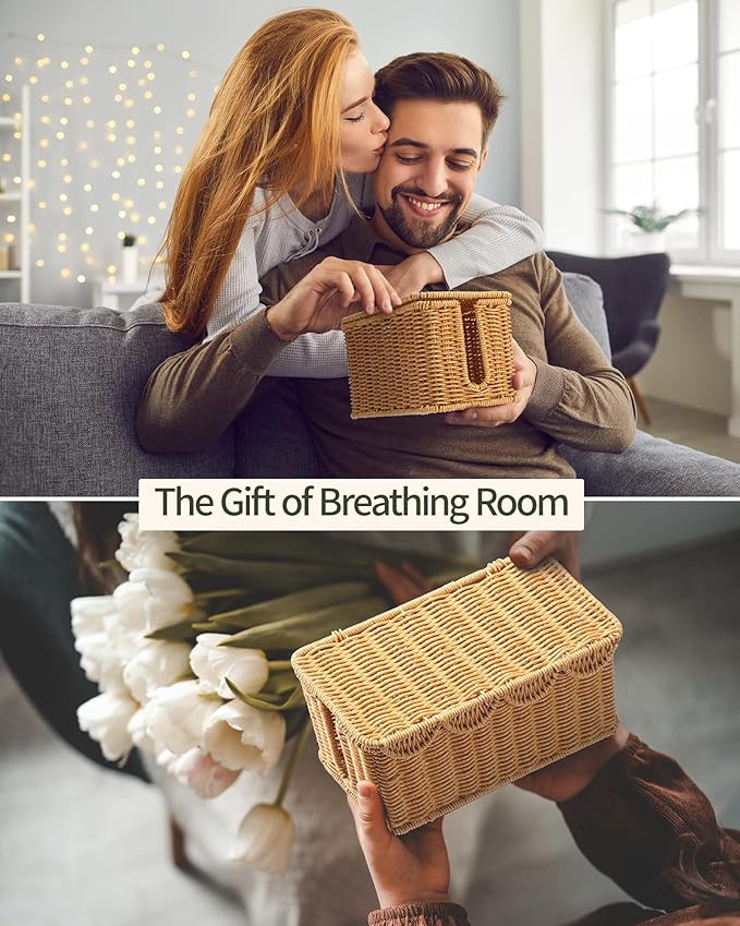 YECAYE Handwoven Rattan Style Cable Management WavyWeave Box, Decorative Storage Cord Organizer Box for Power Strips & Cords, Cord Hider for Home, Kids & Pet Safety, DIY-Friendly Cord Management