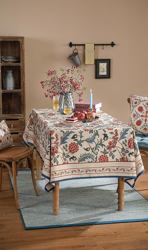 patdrea Designer Vintage Linen Small Square Tablecloth,French Anti-Wrinkle Durable Floral Table Cloth,Colorful Table Cover for Kitchen Dining,Parties,Christmas,Thanksgiving,Party,55"x55"-Puno