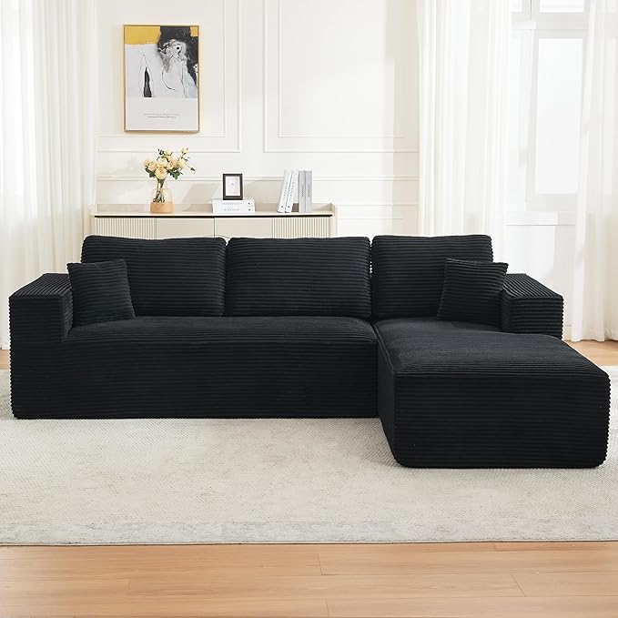 106" Cloud Modular Sectional Sofa Couch with L-Shape Chaise,Modern Boneless Sectional Couch with Deep Seat,Upholstered Couches for Living Room Bedroom,No Assembly Required,Black