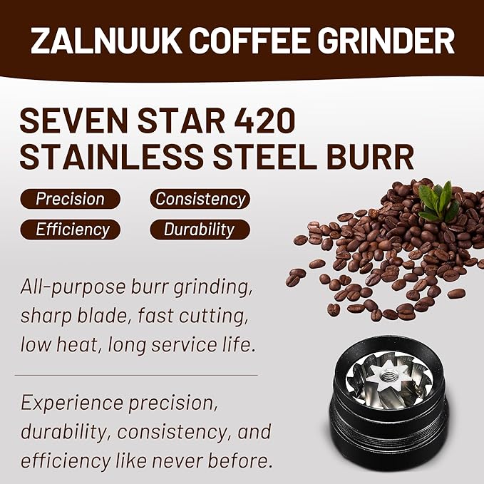 Z30 Manual Hand Coffee Grinder with 7 Star Stainless Steel Burr for French Press, Mocha, Espresso, External Adjustable Design, Three Bearing Positioning, Black, 20g
