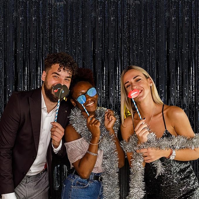 10 Pack Black Streamers Backdrop Tinsel Foil Fringe Curtains Party Decorations Birthday Wednesday Graduation Wizard Party Decorations for Men