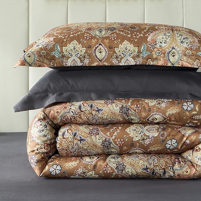 Cupocupa Duvet Cover King Size Set Boho Floral Pattern King Duvet Cover Set for King Size Bed Vintage Soft Bedding Leaf 100% Polyester Print Paisley Duvet Cover with Pillowcases