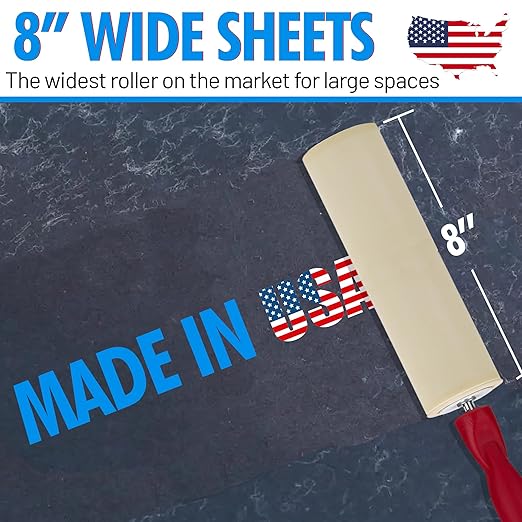 Made in USA – Heavy Duty 8” Wide Lint Roller 6-Pack, Extra Sticky Pet Hair Remover for Clothes, Carpets, Furniture & Car – Dog & Cat Hair Lint Remover with Easy Peel Sheets, Total 360 Sheets