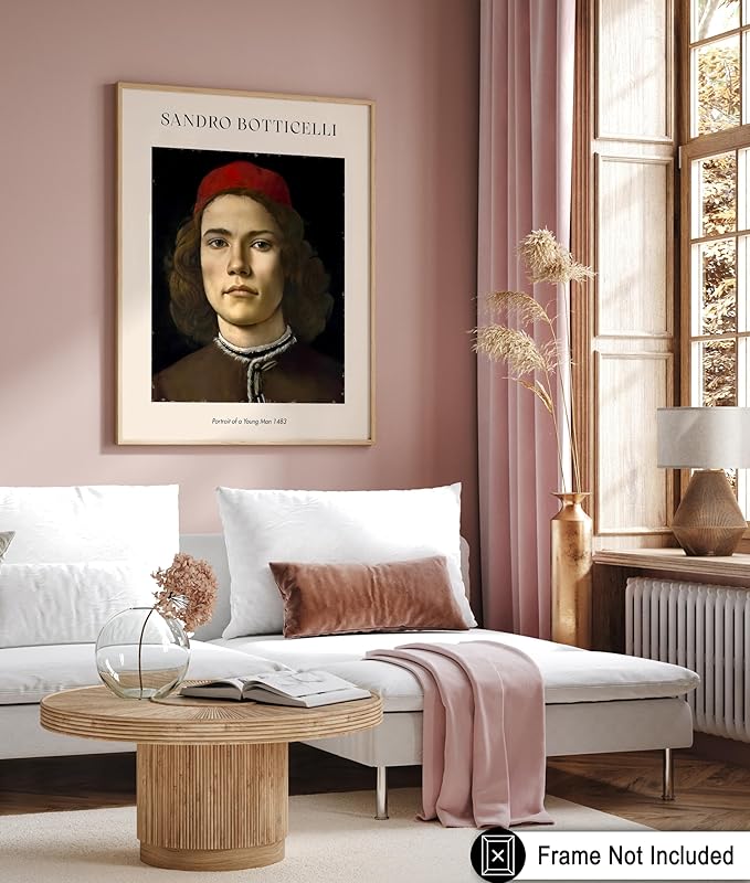 Poster Master Sandro Botticelli Poster - Portrait of A Young Man Print - Italian Art - Renaissance Art - Man in Beretta Hat Art - Portrait Art - Classic Living Room Decor - 16x20 UNFRAMED Wall Art
