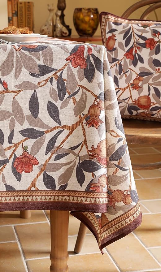 patdrea Designer Vintage Rectangle Tablecloth,Linen Pomegranates and Leaves Pattern Tablecloths,Fall Table Cover Cloth Decor for Kitchen Dining Christmas,Thanksgiving,55"x87"-Tehran a