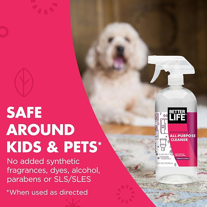 Better Life All Purpose Cleaner - Multipurpose Home and Kitchen Cleaning Spray for Glass, Countertops, Appliances, Upholstery- Multi-surface Spray Cleaner - Currant and Citrus, 32oz (Pack of 2)