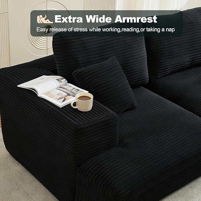 106" Cloud Modular Sectional Sofa Couch,L-Shape Modern Boneless Sectional Couch with Deep Seat,Upholstered Couches for Living Room Bedroom,No Assembly Required,Black