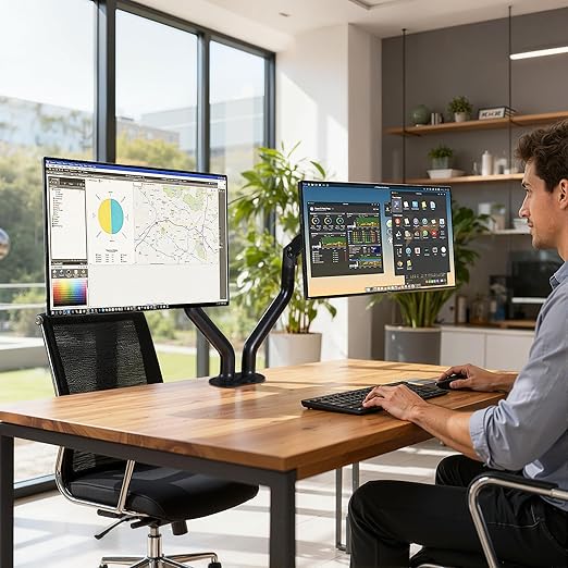 Lyngins 2 Pack Dual Monitor Desk for 15 to 27 Inch Screens Computer Dual Monitor Stand for Desk, VESA Mounting Holes 75 and 100mm, Stand Up to 26.4lbs Monitor Wall Mount, Black