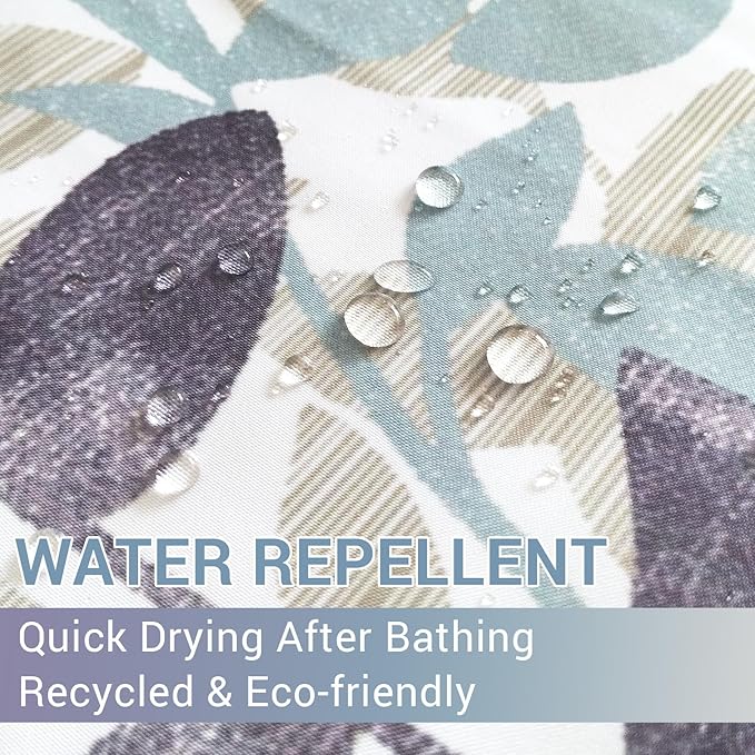 VIUOON No Hook Shower Curtain with Snap-in Fabric Liner Set, Double Layers Heavy Duty Fabric Large Leaf Pattern Bathroom Curtain with See Through Top, Hotel Grade, Machine Washable, 71Wx74L