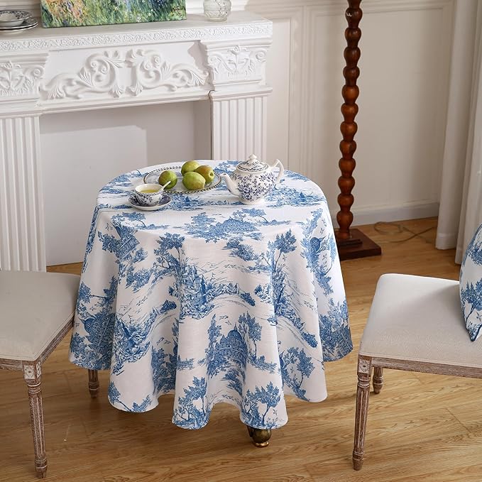 patdrea Designer Vintage Linen Small Round Tablecloth,Cya Ancient Castle and Manor Pattern Tablecloths,Elegant Table Cover Decor for Kitchen Dining Christmas,Thanksgiving,Diameter 55"-Lucerne a