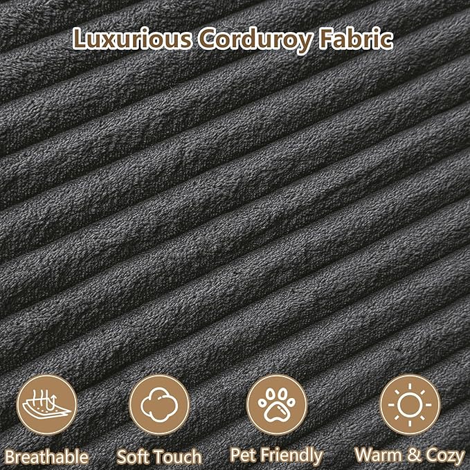 96" Modular Sectional Couch, Boneless L Shaped Cloud Sofa with Chaise Lounge, Corduroy Upholstered Couches Memory Foam Deep Seat, No Assembly Required, Ideal for Living Room(Dark Gray, Left Facing)