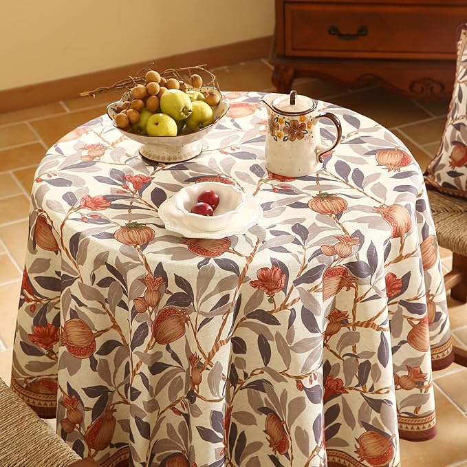 patdrea Designer Linen Small Round Tablecloth,Vintage Pomegranates and Leaves Tree Fall Tablecloths,Table Decor Cover for Kitchen Dining,Christmas,Thanksgiving,Party,Diameter 55"-Tehran a