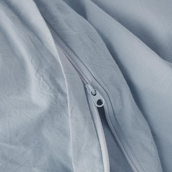 JIYUAN 100% Washed Cotton Duvet Cover Set 3 PCS Oversized Queen, 1 Duvet Cover 98"x98" (Comforter Not Included) and 2 Pillowcases,Linen Feel Bedding Set Comfy and Breathable, Heathered Light Blue