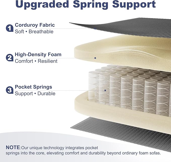 108" Boneless Couches for Living Room, Modular Cloud Couch Sofa - L Shap Corduroy Sectional Sofa, Fluffy Memory Foam Sleeper Sofa Furniture, No Assembly, Wide Armrest, Grey