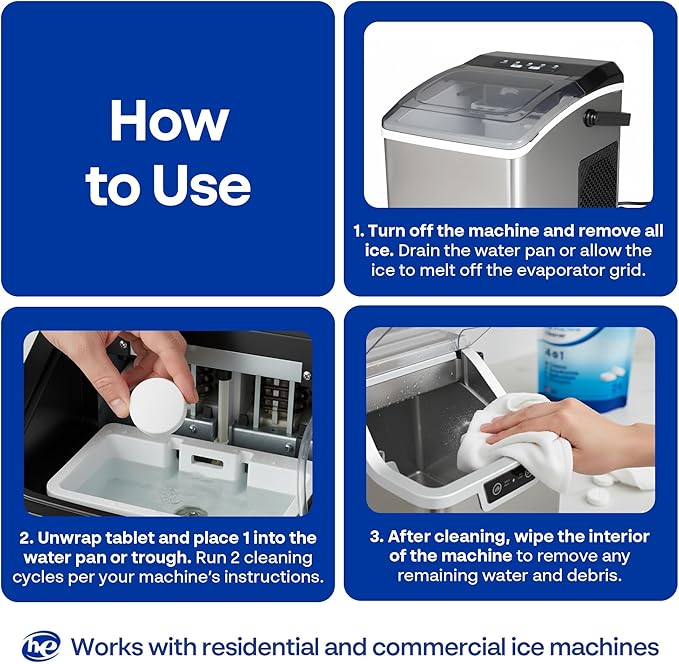 Earth Breeze Ice Machine Cleaner Tablets - 4-in-1 Cleans, Deodorizes, Refreshes & Protects – Fragrance Free, No Harsh Chemicals – Ice Maker Cleaner for Countertop & Commercial Machines - Made in USA