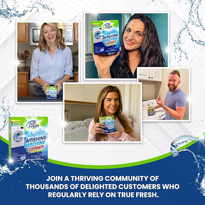 True Fresh Washing Machine Cleaner Tablets, 15 Solid Deep Cleaning Tablet, Finally Clean All Washers Machines Including HE Front Loader Top Load