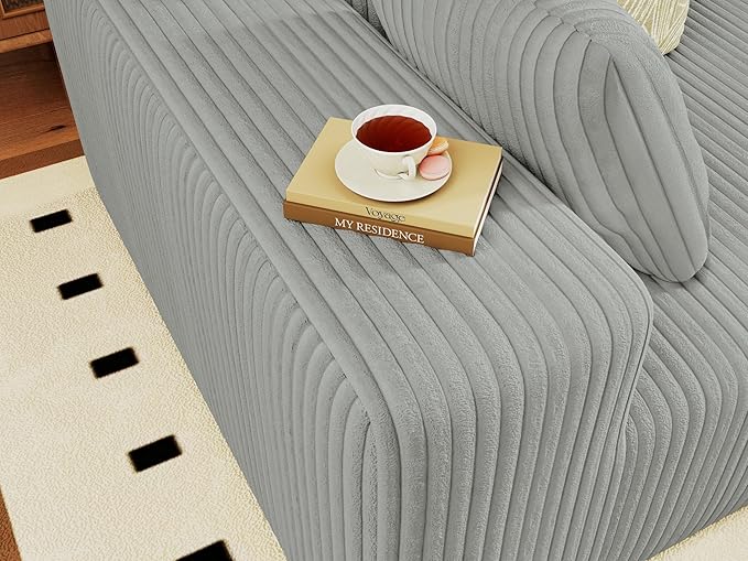 96" Modular Sectional Couch, Boneless L Shaped Cloud Sofa with Chaise Lounge, Corduroy Upholstered Couches Memory Foam Deep Seat, No Assembly Required, Ideal for Living Room(Light Gray, Right Facing)