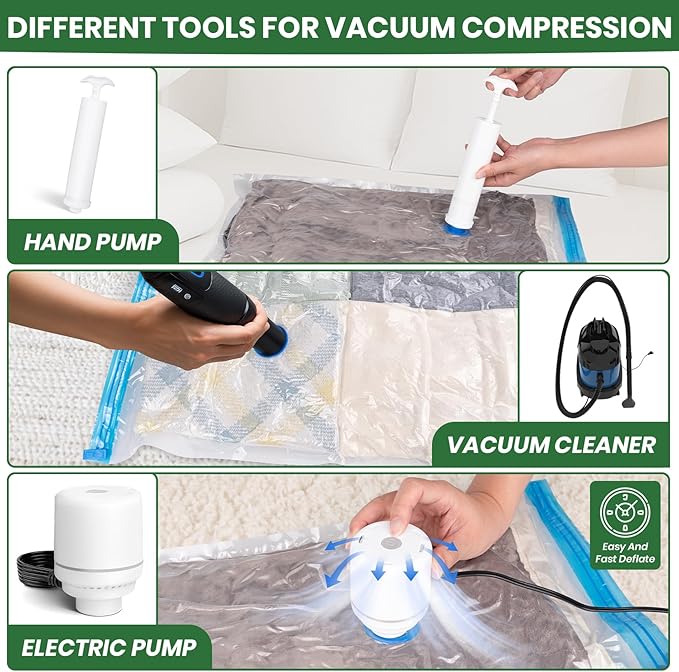 Vacuum Storage Bags,20Pack Vacuum Seal Bags for Clothing,Travel,Clothes,Comforters,Blankets,Pillows-4 Jumbo+4 Large+4 Medium+4 Small+4 Roll Up Space Saving Bag Hand Pump Inclued