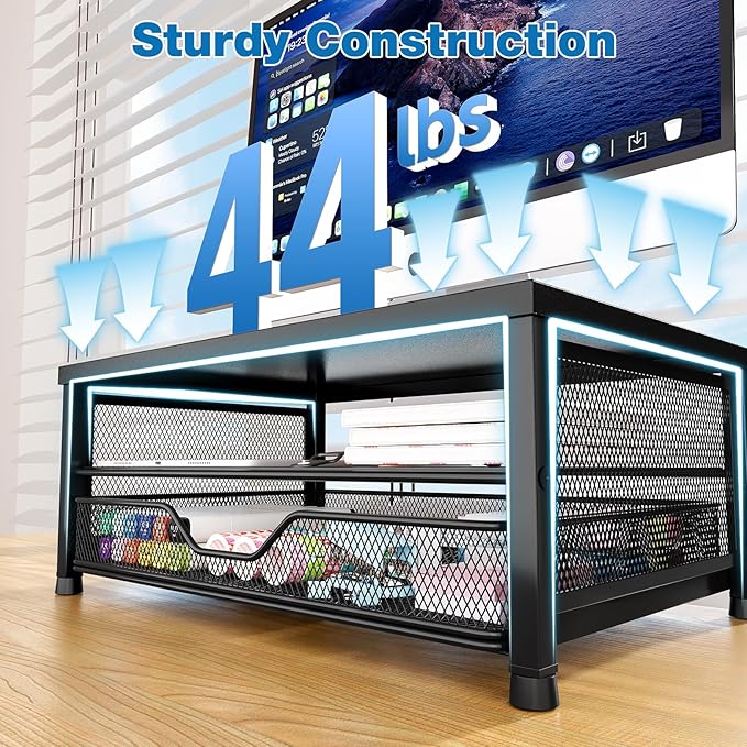 Computer Monitor Stand Riser, Desk Organizers and Accessories with Drawer, Laptop Stand, Office Desk Accessories & Workspace Desktop Organizers Storage for Office Supplies(Pink)