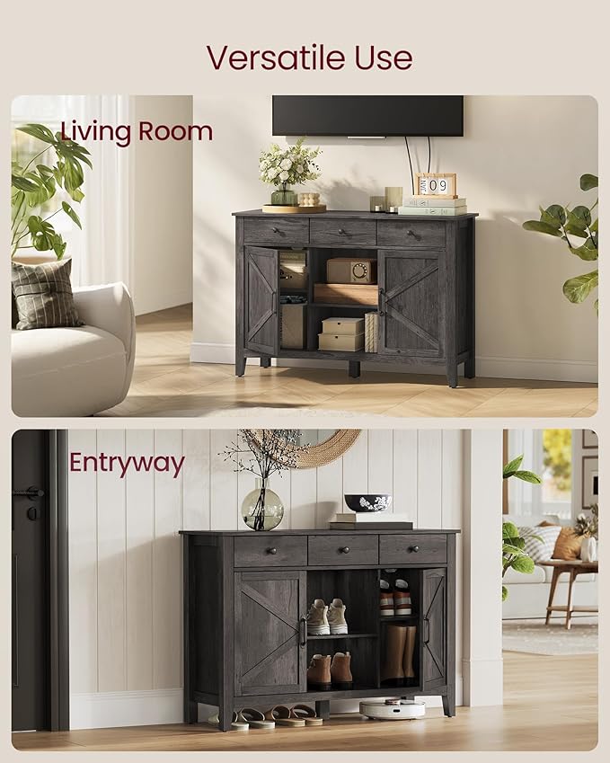 VASAGLE LIRY Collection - Buffet Cabinet, Coffee Bar Cabinet with 3 Drawers, Adjustable Shelves, Sideboard Storage with Cable Holes, Drawer Dividers, Antique Charcoal UBBK371B02V1