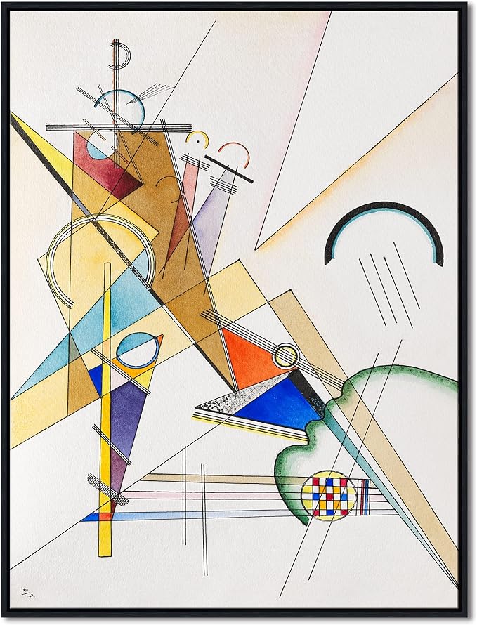 Wieco Art Large Framed Canvas Wall Art Gewebe 1923 by Wassily Kandinsky Classic Abstract Famous Paintings Reproductions for Home Decoration Office decorationsand