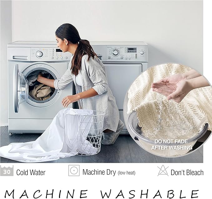 ALIECOM Boho Couch Covers for Sectional Sofa 2 Piece Thick Chenille L Shape Sectional Sofa Cover for Dogs Couch Cover Blanket Sofa Slipcovers Pet Furniture Protector Washable (XX-Large, Lines Khaki)