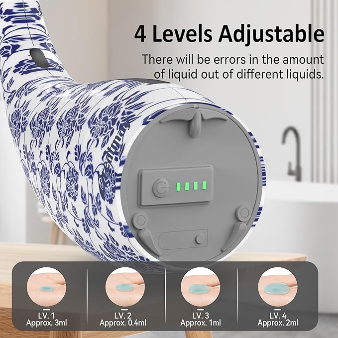 Adjustable Automatic Soap Dispenser Touchless, 4 Adjustable Levels Touchless Sensor Liquid Soap Pump Dispenser,300ml Rechargeable Magnetic Charging Hand Soap Dispenser for Kitchen,Bathroom