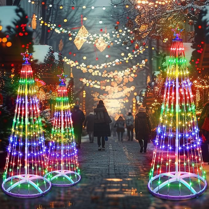 1 Pack 9FT Christmas LED Cone Tree Lights 24 Modes Color Changing with Timer Foldable Lighted Trees Waterproof Outdoor String Lights Holiday Decor for Christmas New Year Xmas Decorations