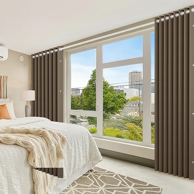 100% Blackout Door Curtain with Magnetic Closure, Approximate Pinch Pleated Design for Bedroom/Living Room Windows & Sliding Room Divider Drapery, 1 Panel, W60 x L80, Brown