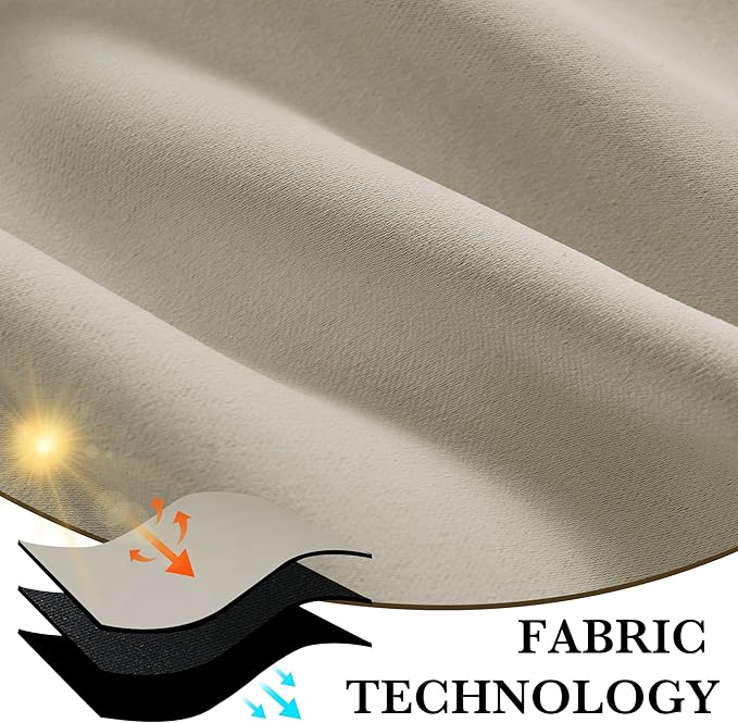 RYB HOME Bedroom Blackout Curtains 63 inches Long, 100% Blackout Thermal Insulated Noise Reducing Curtains for Living Room Nursury, 62 inches Wide by 63 inches Long, Natural