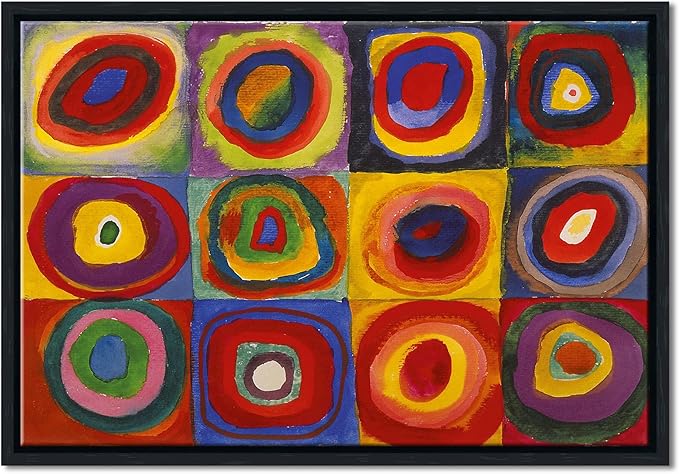 Wieco Art Framed Canvas Wall Art Squares with Concentric Circles of Wassily Kandinsky's Classical Famous Paintings Reproduction for Wall Decor Living Room Home Decorations