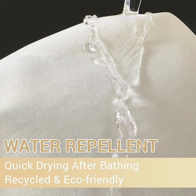 VIUOON No Hook Shower Curtain with Thick Fabric Bathroom Curtain with See Through Top, Hotel Grade, Machine Washable, 71Wx74L, Beige(No Liner)