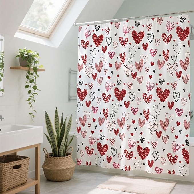 Valentines Shower Curtain Set for Bathroom, 72"X72" Shower Curtain for Chic Elegant Bathroom Decor, Fabric Shower Curtain Waterproof Durable (Lover Red, 72" L x 72" W)
