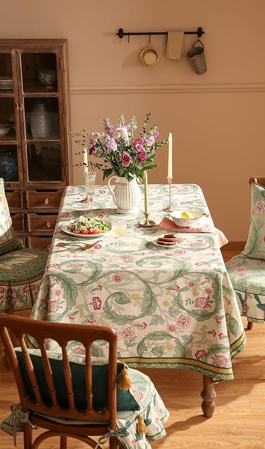 patdrea Designer Linen Small Green Square Tablecloth,Leaves Pattern Floral Durable Vintage Table Cloth,Decoration Table Cover for Kitchen Dining Christmas,Thanksgiving,Tea Party,55"x55"-Cecilia a
