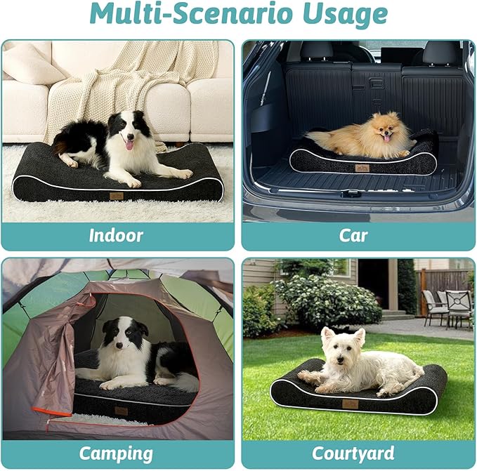 Orthopedic Dog Bed for Extra Large Dogs up to 140 lbs - Removable Washable Cover with Waterproof Lining, Cotton-Polyester Blend Boat-Shaped Lounger Mattress, XL(51x36x8in), Black