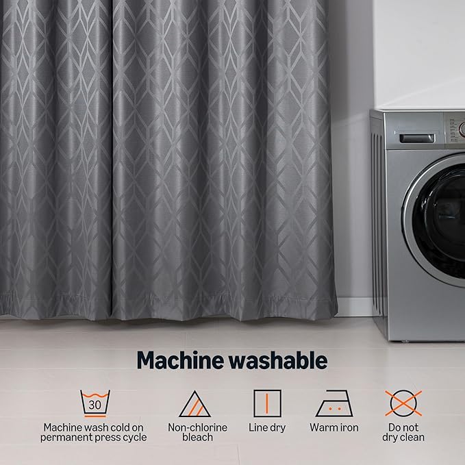 Amazon Basics Jacquard 2-Piece 100% Blackout Curtains, Living Room and Bedroom Drapes, Thermal Insulated Window Treatment, 52"x84", Grey