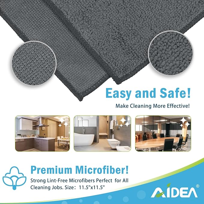 AIDEA Microfiber Cleaning Cloth Grey 24PK, Microfiber Towels for Cars, Premium Car Cloths, Dusting Cloth Lint Free Cleaning Rags for SUVs, House, Kitchen, Window, Workshops,11.5×11.5"