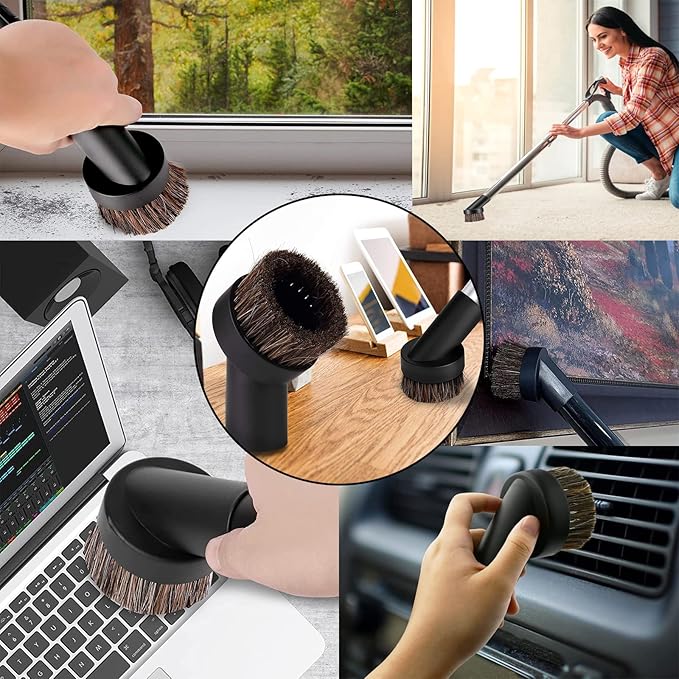 Universal Vacuum Attachment Kit Wet Dry Plastic Vacuum Hose Adapter 1-1/4" Vacuum Cleaners Accessories with Horse Hair Brush Extension Wand Flexible Crevice Tool Adapter for Shop Vac (7PCS)