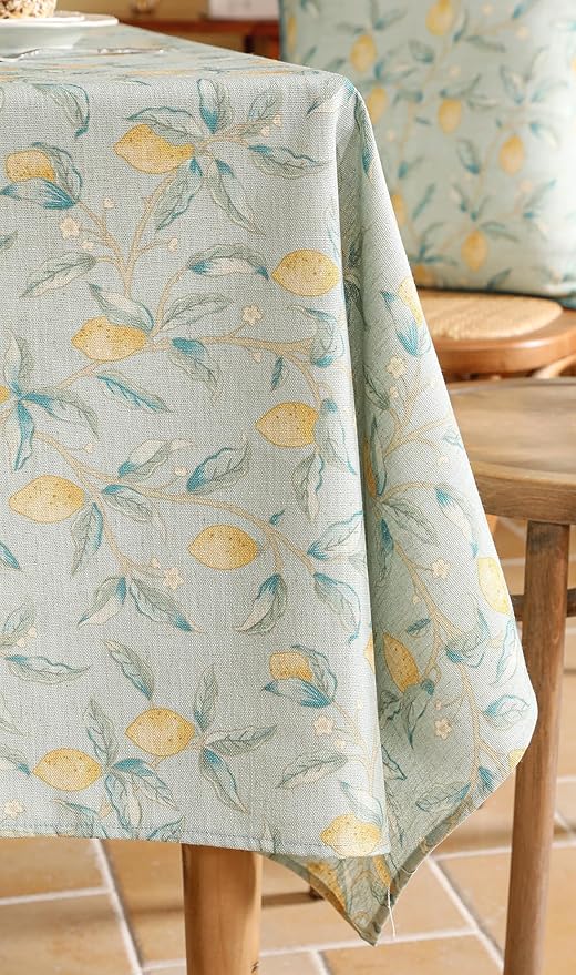 patdrea Designer Linen Green Small Square Tablecloth,Vintage Yellow Flowers Pattern Farmhouse Table Cloth,Home Table Cover Decor for Kitchen Dining Christmas,Thanksgiving,Party,55"x55"-Ania a