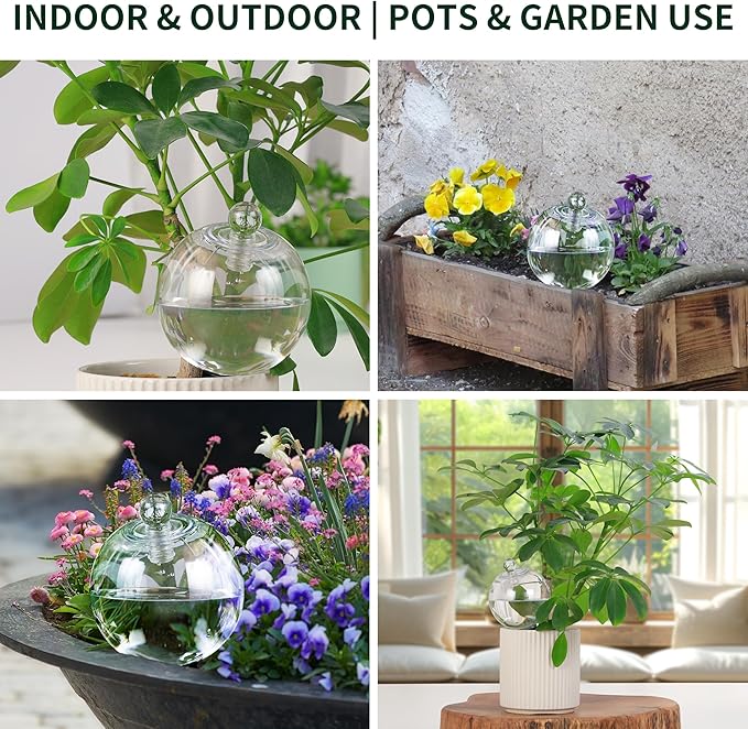 19 oz Extra Large Plant Self Watering Globes Top Fill, Plastic Water Bulbs, Slow Release Terracotta Self Watering Planter Insert, Plant Watering Devices System, Water Spikes Stakes, 4 Pack