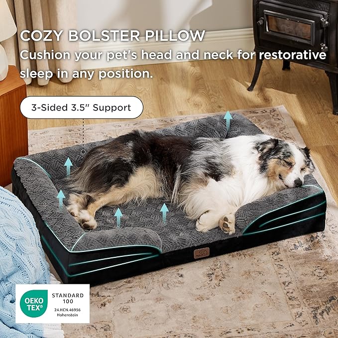 Bedsure XL Orthopedic Dog Bed for Extra Large Dogs - Washable XLarge Dog Cat Bed Waterproof, Comfort Dogs Couch Sofa with Washable Removable Cover, Pet Bed with Nonskid Bottom, Plush-Black, 42"